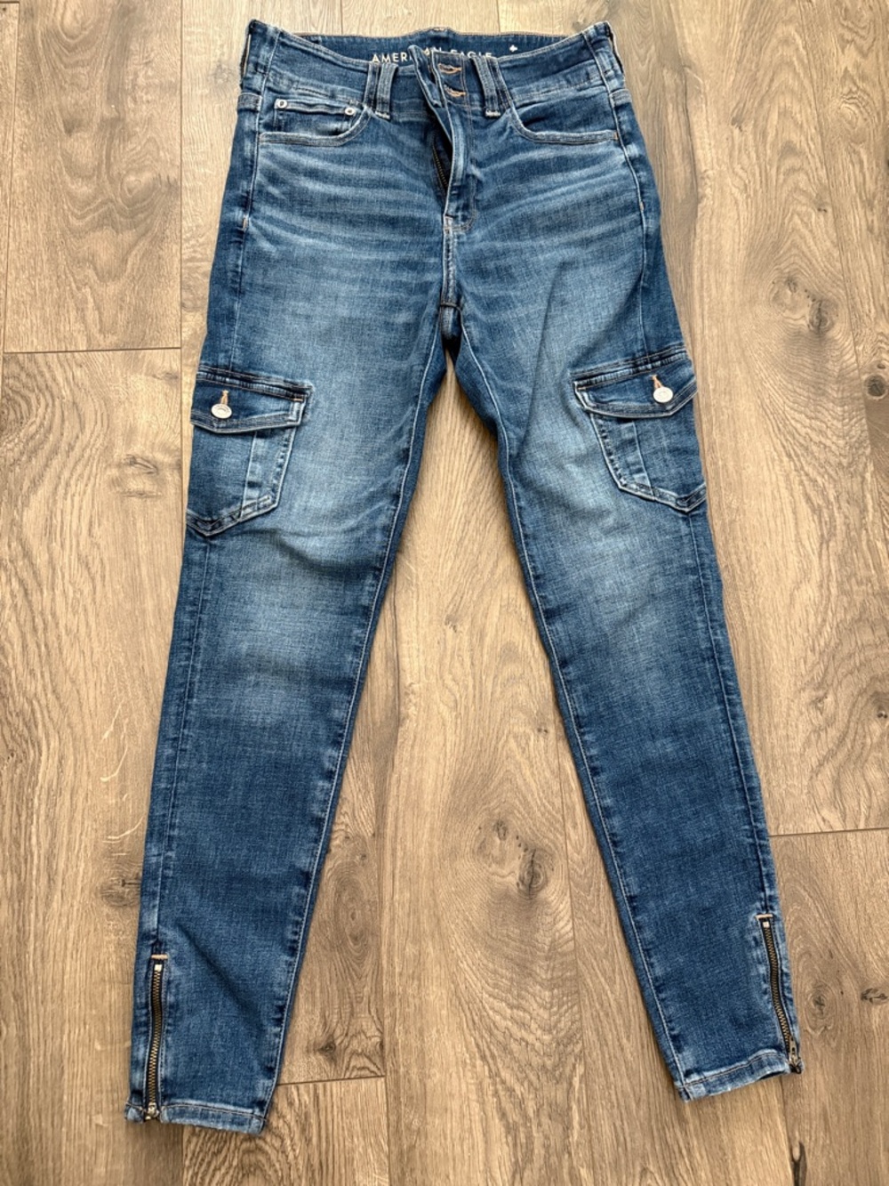 American Eagle Outfitters Distressed Blue High Waisted Jegging Cargo Jeans